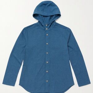 Kiton Blue Hooded Jacket with Button Front